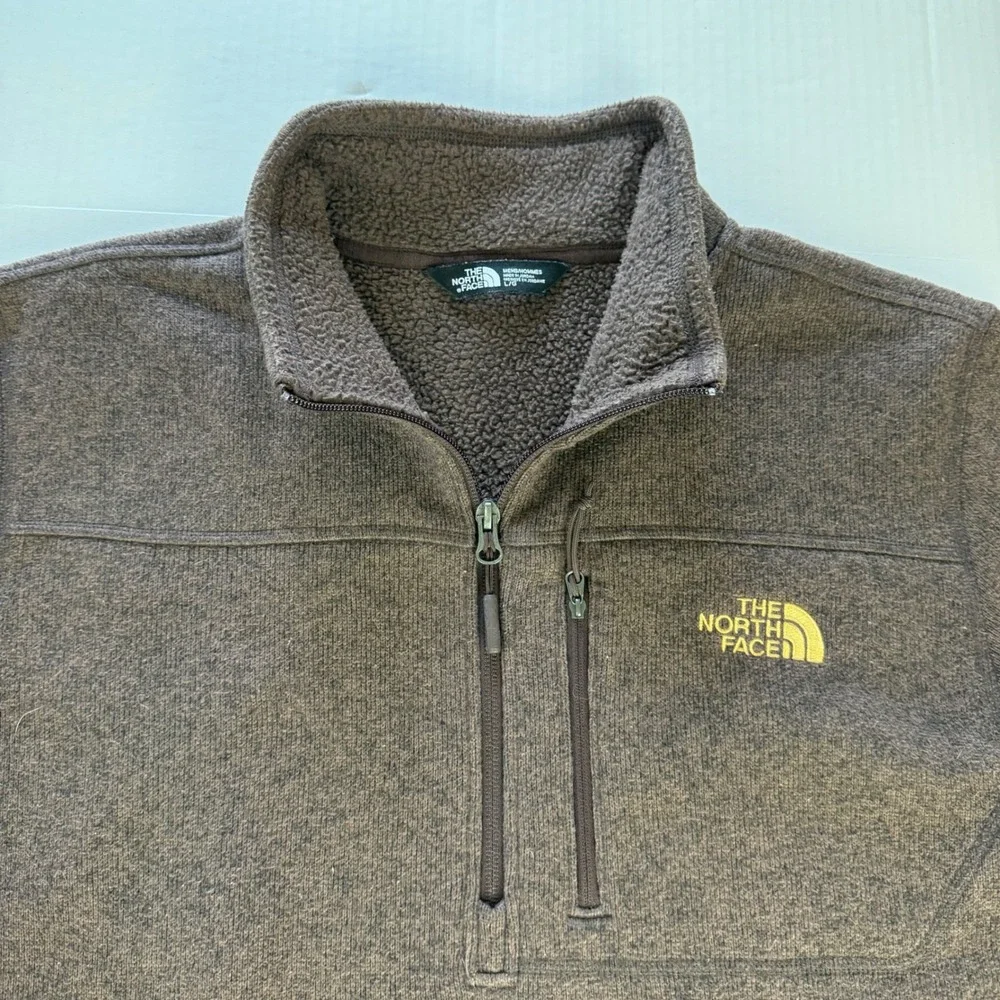 The North Face Quarter Zip Fleece Knit Pullover Mens Large Brown Heather